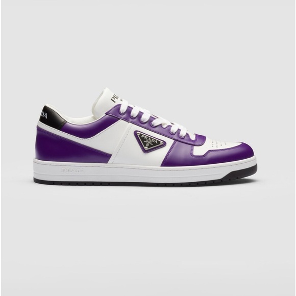 💜 Prada Downtown leather sneakers Size 12 Men’s WHITE/CYCLAMEN PINK 💜 NEW 💜 - Picture 4 of 9